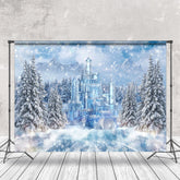 Lofaris Snowy Forest Blue Ice Castle Lake Winter Backdrop